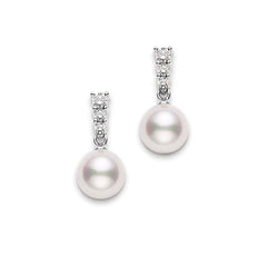 Mikimoto Morning Dew Akoya Pearl Diamond Gold Earrings 8mm