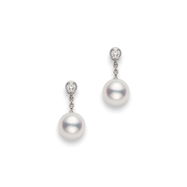 Mikimoto Akoya Pearl and Diamond White Gold Classic Drop Earrings 8mm