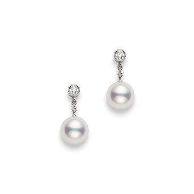Mikimoto Akoya Pearl and Diamond White Gold Classic Drop Earrings 8mm - Mikimoto product