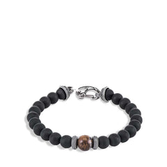 William Henry Clan Frosted Black Onyx Bead Bracelet