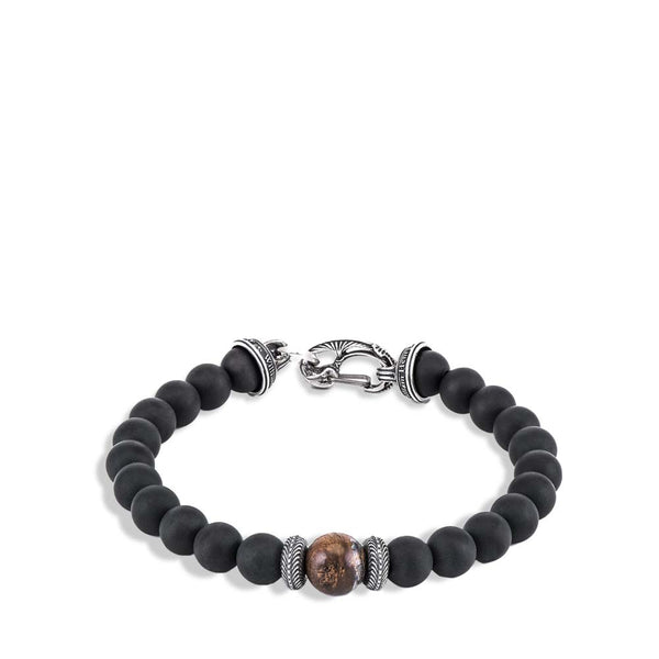 William Henry Clan Frosted Black Onyx Bead Bracelet