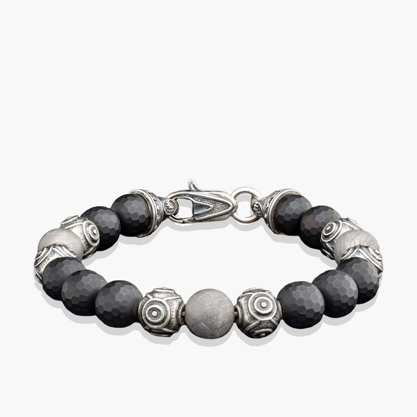 William Henry Monomyth Black Onyx and Meteorite Beaded Bracelet