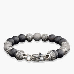 William Henry Monomyth Black Onyx and Meteorite Beaded Bracelet