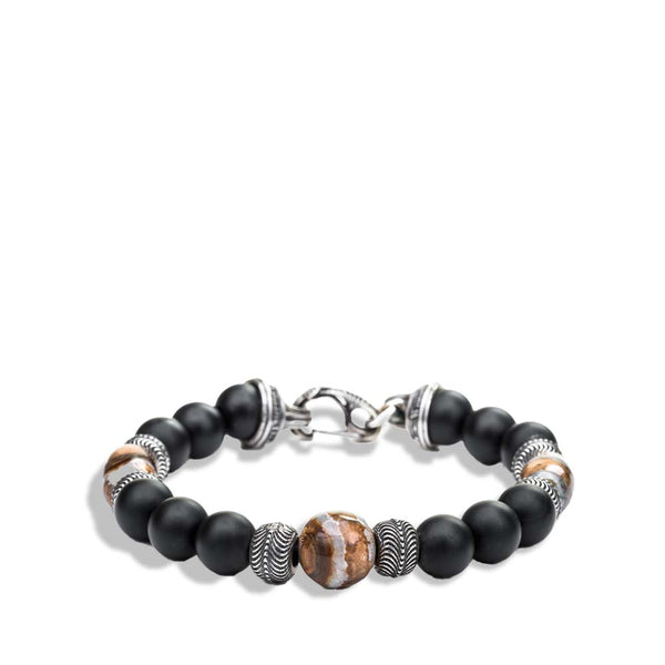 William Henry Ice Age Frosted Black Onyx Beaded Bracelet