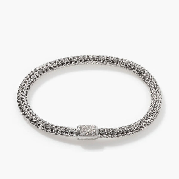 John Hardy Classic Chain 5mm Silver Bracelet with Pave Diamond Clasp .19ctw