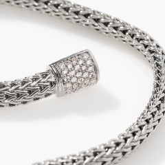 John Hardy Classic Chain 5mm Silver Bracelet with Pave Diamond Clasp .19ctw