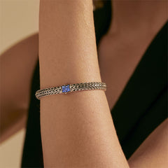 John Hardy Classic Chain 6.5mm Silver Bracelet with Blue Sapphire Clasp