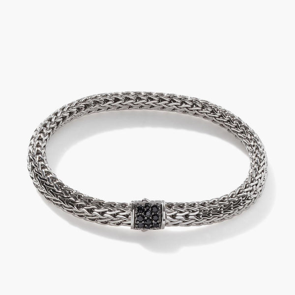 John Hardy Icon Batu 6mm Silver Bracelet with Black Sapphire Clasp