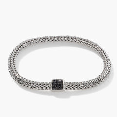 John Hardy Classic Chain 5mm Silver Bracelet with Black Sapphire Clasp