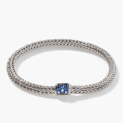 John Hardy Icon 5mm Silver Bracelet with Blue Sapphire Clasp