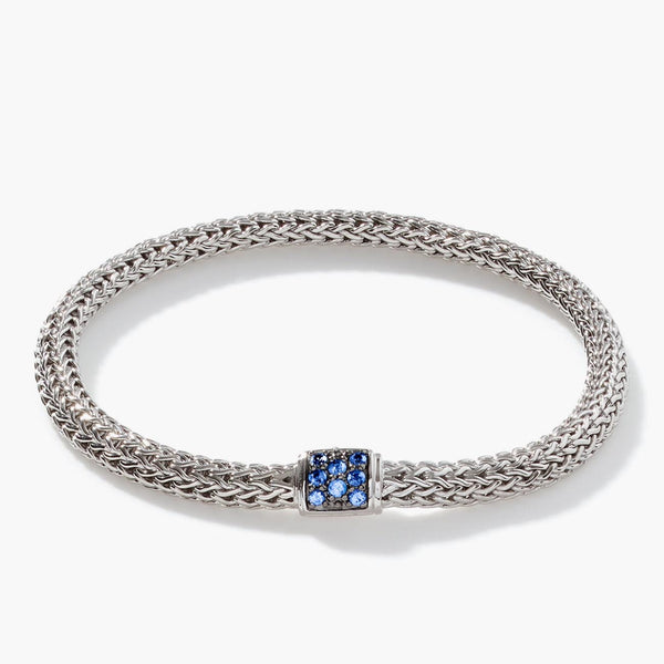 John Hardy Icon 5mm Silver Bracelet with Blue Sapphire Clasp