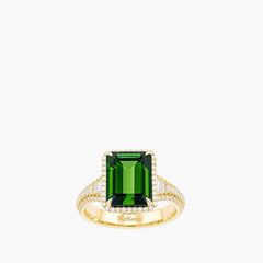 Bellarri yellow gold green tourmaline ring, front view