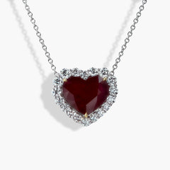 8 Carat Ruby Heart Halo Pendant Necklace