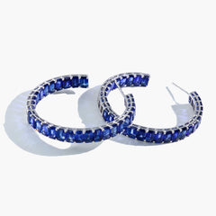 Octagon-Cut Blue Sapphire Open Hoop Earrings