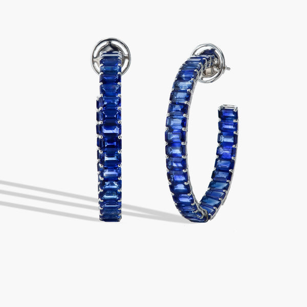 Octagon-Cut Blue Sapphire Open Hoop Earrings