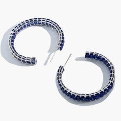 Octagon-Cut Blue Sapphire Open Hoop Earrings