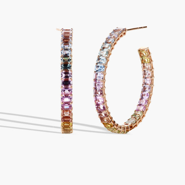 Multi-Color Sapphire 37mm Open Hoop Earrings