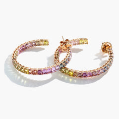 Multi-Color Sapphire 37mm Open Hoop Earrings
