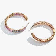 Multi-Color Sapphire 37mm Open Hoop Earrings