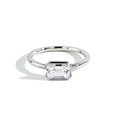 Horizontal Bezel Emerald Cut Engagement Ring - Private Label product