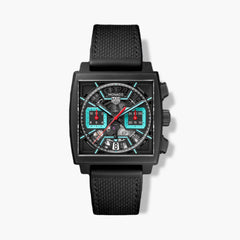 TAG Heuer Monaco Chronograph Heuer 02 Black and Turquoise Dial Rubber Strap - 39mm