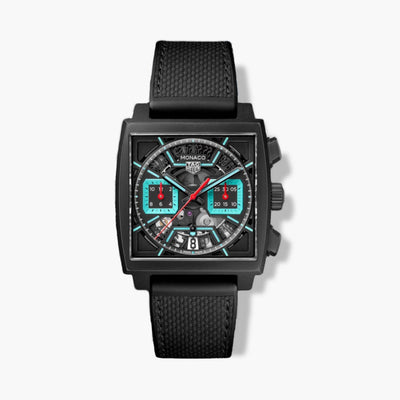 TAG Heuer Monaco Chronograph Heuer 02 Black and Turquoise Dial Rubber Strap - 39mm - Tag Heuer product