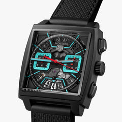 TAG Heuer Monaco Chronograph Heuer 02 Black and Turquoise Dial Rubber Strap - 39mm