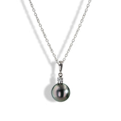 Mikimoto 9 - 10mm Black South Sea Pearl Diamond Pendant Necklace