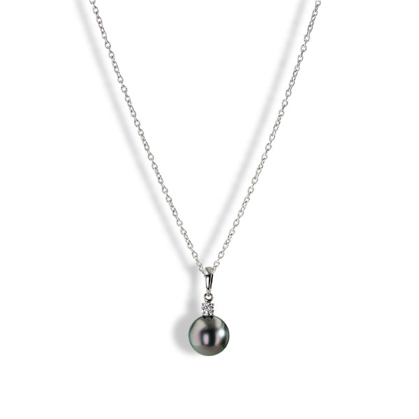 Mikimoto 9 - 10mm Black South Sea Pearl Diamond Pendant Necklace