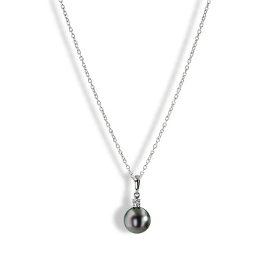 Mikimoto 9 - 10mm Black South Sea Pearl Diamond Pendant Necklace - Mikimoto product
