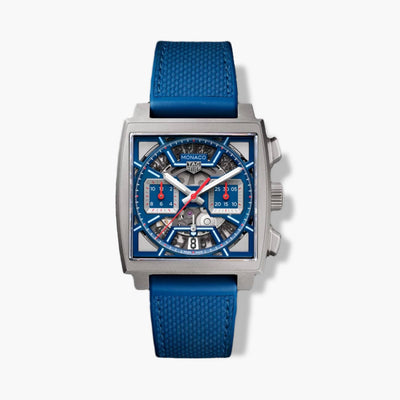 TAG Heuer Monaco Chronograph Heuer 02 Blue Dial Rubber Strap - 39mm - Tag Heuer product