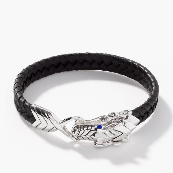 John Hardy Legends Naga Blue Sapphire Braided Black Leather Bracelet