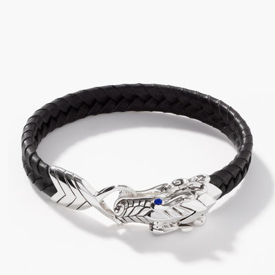 John Hardy Legends Naga Blue Sapphire Braided Black Leather Bracelet - John Hardy product