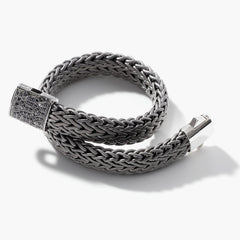 John Hardy Classic Chain Black Rhodium Silver & Black Sapphire Station Icon Bracelet