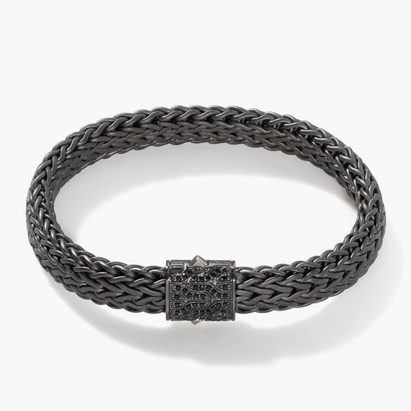 John Hardy Classic Chain Black Rhodium Silver & Black Sapphire Station Icon Bracelet