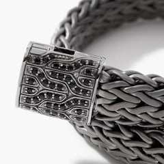 John Hardy Classic Chain Black Rhodium Silver & Black Sapphire Station Icon Bracelet