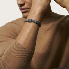 John Hardy Classic Chain Black Rhodium Silver & Black Sapphire Station Icon Bracelet
