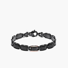 Barakà Black-One Stainless Steel Link Bracelet with 18K Rose Gold