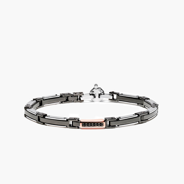 Barakà Explore Two-Tone Black Link Bracelet with Black Diamonds