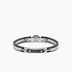 Barakà Carbon Fiber Men's Stainless Steel Bracelet with 18K Rose Gold