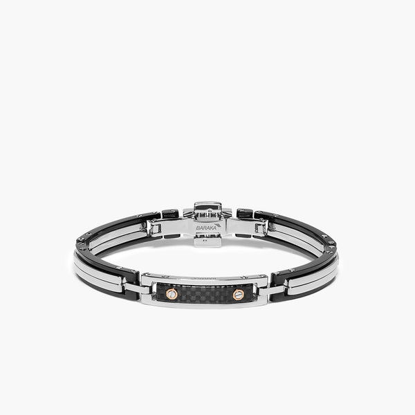 Barakà Carbon Fiber Men's Stainless Steel Bracelet with 18K Rose Gold