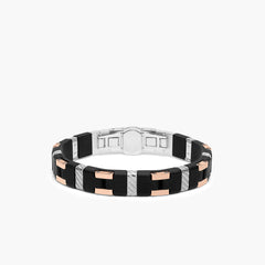 Barakà Carbon Fiber Men's Bracelet with Sterling Silver and 18K Rose Gold