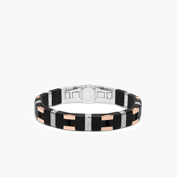 Barakà Carbon Fiber Men's Bracelet with Sterling Silver and 18K Rose Gold