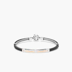 Barakà 316L Four-Wire Black Bracelet with Sterling Silver and 18K Rose Gold