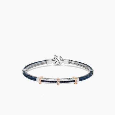 Barakà 316L Four-Wire Stainless Steel Diamond Blue Bracelet with Sterling Silver and 18K Rose Gold - Baraka product