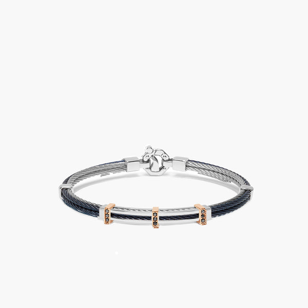Barakà 316L Four-Wire Black Diamonds Black Bracelet with Sterling Silver and 18K Rose Gold