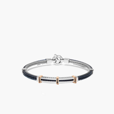 Barakà 316L Four-Wire Black Diamonds Black Bracelet with Sterling Silver and 18K Rose Gold - Baraka product
