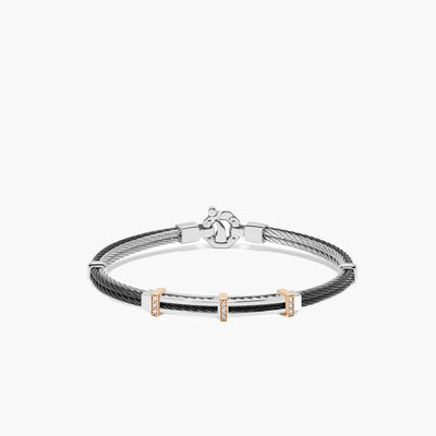 Barakà 316L Four-Wire Diamond Black Bracelet with Sterling Silver and 18K Rose Gold - Baraka product