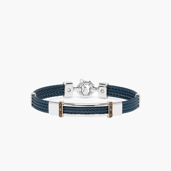 Barakà 316L Two-Tone Black Diamond Four Row Blue Bracelet