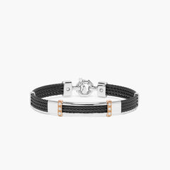 Barakà 316L Two Tone  Four Row Black Bracelet with Diamonds